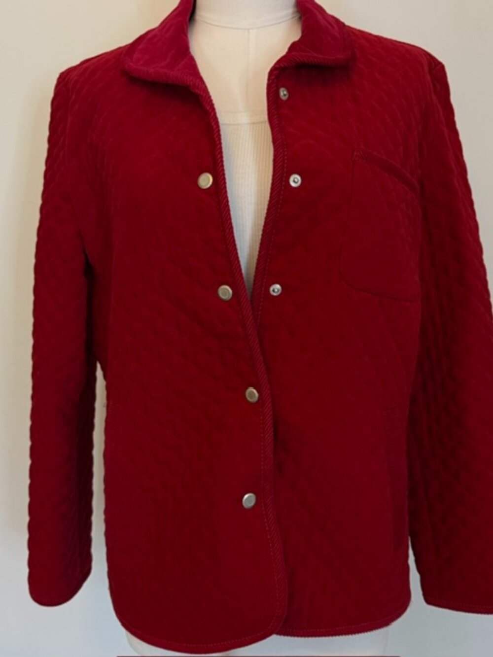 Talbots Womens Jacket Diamond Quilted Snap Front Brown Pockets Size S Stretch